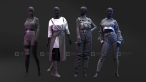 4套赛博朋克时尚女性套装衬衫裤子裙子外套工装模型 Pack Of Black Aesthetic Outfits. Marvelous Designer , Clo3D