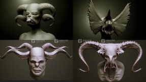 ZBrush动物犄角笔刷模型预设60 Horns, Antlers, Frills & Horn Sockets IMM + VDM
