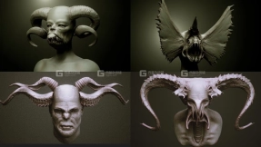 ZBrush动物犄角笔刷模型预设60 Horns, Antlers, Frills & Horn Sockets IMM + VDM