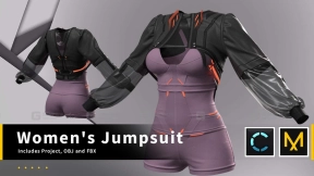 女式赛博朋克连体衣紧身短裤紧身衣模型 Women's cyberpunk Jumpsuit