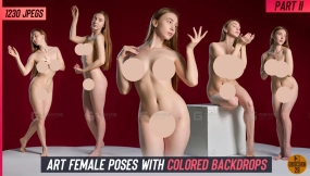 1230+果体女性360度多姿势参考 1230 Art Female Poses with Colored Backdrops Part II