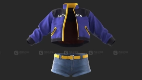 女士短款夹克外套牛仔短裤内衣丁字裤模型 Girl's Outfit 8 - Marvelous  CLO Project file +Video Process