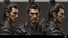 男性武士硬汉面部头部造型参考16