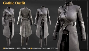 女士哥特式服装长裤子 Gothic Outfit  Marvelous Designer  4k TexturesSmart material