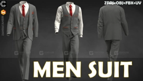 男士经典西服套装衬衫长裤子西装礼服 MEN SUIT(Clo3D Project + OBJ +FBX) 