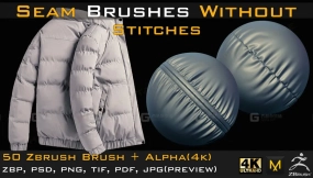 羽绒服外套布料缝线笔刷+贴图 50 Seam Brushes Without Stitches (4k)+Alpha -Vol 05