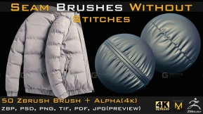 羽绒服外套布料缝线笔刷+贴图 50 Seam Brushes Without Stitches (4k)+Alpha -Vol 05