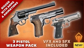 【UE】动画FPS装弹3手枪包  Animated FPS Loaded 3-Pistol Guns Pack