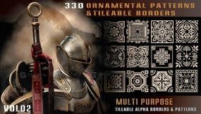 330张装饰花纹几何图案纹理4K高清无缝Alpha贴图 330 ornamental patterns & tileable borders-vol02