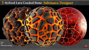 3款风格化熔岩破碎裂纹地面：Substance Designer源文件+Substance Painter材质