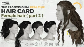 女性长发短发丸子头插片发型模型 Hair Part 2  Female Hair Part2 - Professional Realtime Hair card