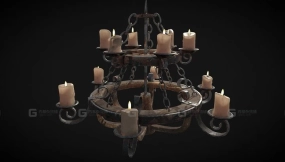 乡村中世纪木制蜡烛吊灯 Rustic Medieval Wooden Candle Chandelier