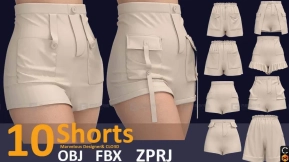 10个女式短裤裤子模型 10 women's shorts (VOL.01) Zprj, OBJ, FBX  Game Assets - ArtStation