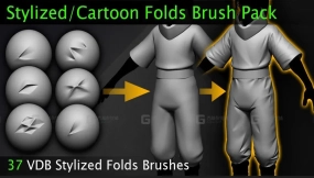 zbrush风格化卡通布料衣服褶皱笔刷 Stylized Cartoon Folds Brush Pack 