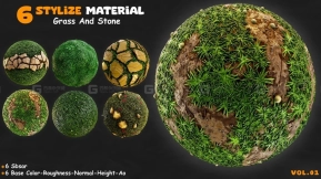 【UE】6个风格化草和石头材质球  6 Stylize Material Grass And Stone