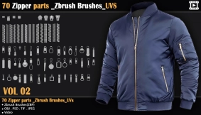 70个ZBrush拉链笔刷预设 70 Zipper Parts – Zbrush Brushes – UVS