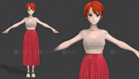 可爱百褶长裙服装套装模型