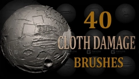 zbrush布料破损撕裂褶皱烂布破洞笔刷 Zbrush + Blender - 40 Cloth Damage Brushes
