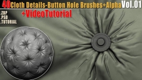 40个布料纽扣塌陷压痕折叠雕刻笔刷 40 Cloth Details - Button Hole Brushes + Alpha Vol01 + Video Tutorial