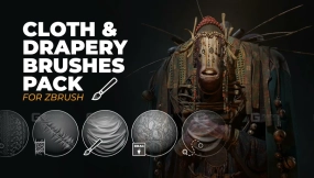 55款ZBrush织物布料褶皱纹理衣物皱纹造型ZB笔刷（ZBP格式）