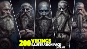 200个维京风格插画素材包 VOL.01  200 Viking Illustration Pack Vol.01