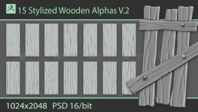 15个卡通风格化木板树皮alpha贴图  Stylized Wooden Alphas V.2