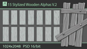 15个卡通风格化木板树皮alpha贴图  Stylized Wooden Alphas V.2