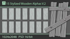 15个卡通风格化木板树皮alpha贴图  Stylized Wooden Alphas V.2