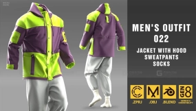 男子连帽衫卫衣卫裤运动外套服装模型 Men's outfit_022. Marvelous DesignerClo3D project file + OBJ + Blend
