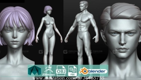 奇幻风格男女基础人体模型  Fantasy Female and Male Body Model