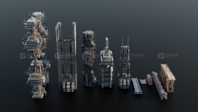 建筑基建模型资产 Old Dystopic Buildings set  model