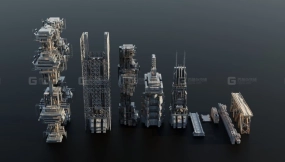 建筑基建模型资产 Old Dystopic Buildings set  model