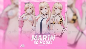 卡通可爱少女角色模型 Marin Model (T pose + Outfit Variations)