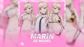 卡通可爱少女角色模型 Marin Model (T pose + Outfit Variations)