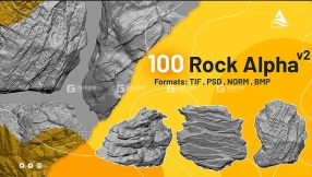 【笔刷】石头纹理深度贴图素材 100 Rock Alpha Brushes