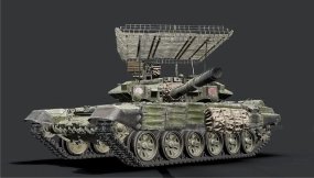 T-90A主战坦克带模块化储物和顶棚装甲最佳低多边形3D模型 T-90A Main Battle Tank with Modular Stowage and Cope Cage Best Low-poly 3D model