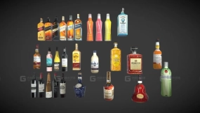 低多边形包 酒精瓶 Low poly Pack Alcohol bottles
