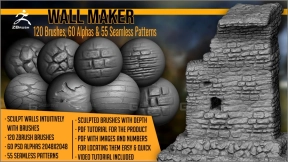 墙面制作工具：120款ZBrush笔刷、60款Alpha贴图及55种图案 - Wall Maker 120 ZBrush Brushes, 60 Alphas, and 55 Pattern