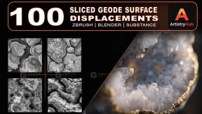 100+切片水晶表面置换贴图 100 Sliced Geode Surface Displacement Maps