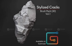 卡通风格化石头岩石裂纹缝隙笔刷 zBrush Detail Crack Brushes