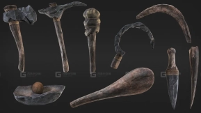 【UE】远古石器时代弓箭斧头镰刀搞锤子武器模型 Primitive tools