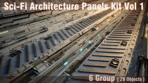 科技感墙面3D模型第一套 Sci-Fi Architecture Panels Kit Vol 01 Walls-Pbr