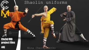 中国少林武僧和尚服装模型 Shaolin uniforms. Marvelous DesignerClo3d project + OBJ