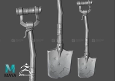 【maya+zbrush】3D游戏建模之风格化铲子道具制作；模型制作规范流程制作，模型卡线布线高模雕刻；