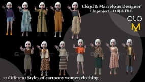 12套卡通女性休闲服装裙子外套大衣背带裤鞋子袜子短袖模型 12 Styles of Cartoony Women Clothing Vol.6