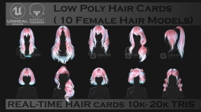 10套风格化二次元卡通女性头发模型