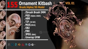 155个装饰花纹浮雕模型笔刷 155 Ornament BrushAlpha3D Model VOL01