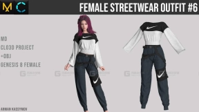 女性时尚长袖衬衫长裤耐克运动束脚裤模型 Female Streetwear Outfit #6 Marvelous Designer Project  +.obj