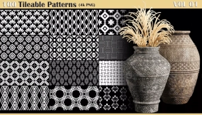 花卉装饰图案几何纹理Alpha贴图4K高清无缝布料织物 100 Tileable Patterns - Vol 01 Texture