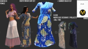 南印度纱丽裙子连衣裙夏季海滩套装模型 GENESIS 8 FEMALE SOUTH INDIAN SAREE SET + SUMMER BEACH SET